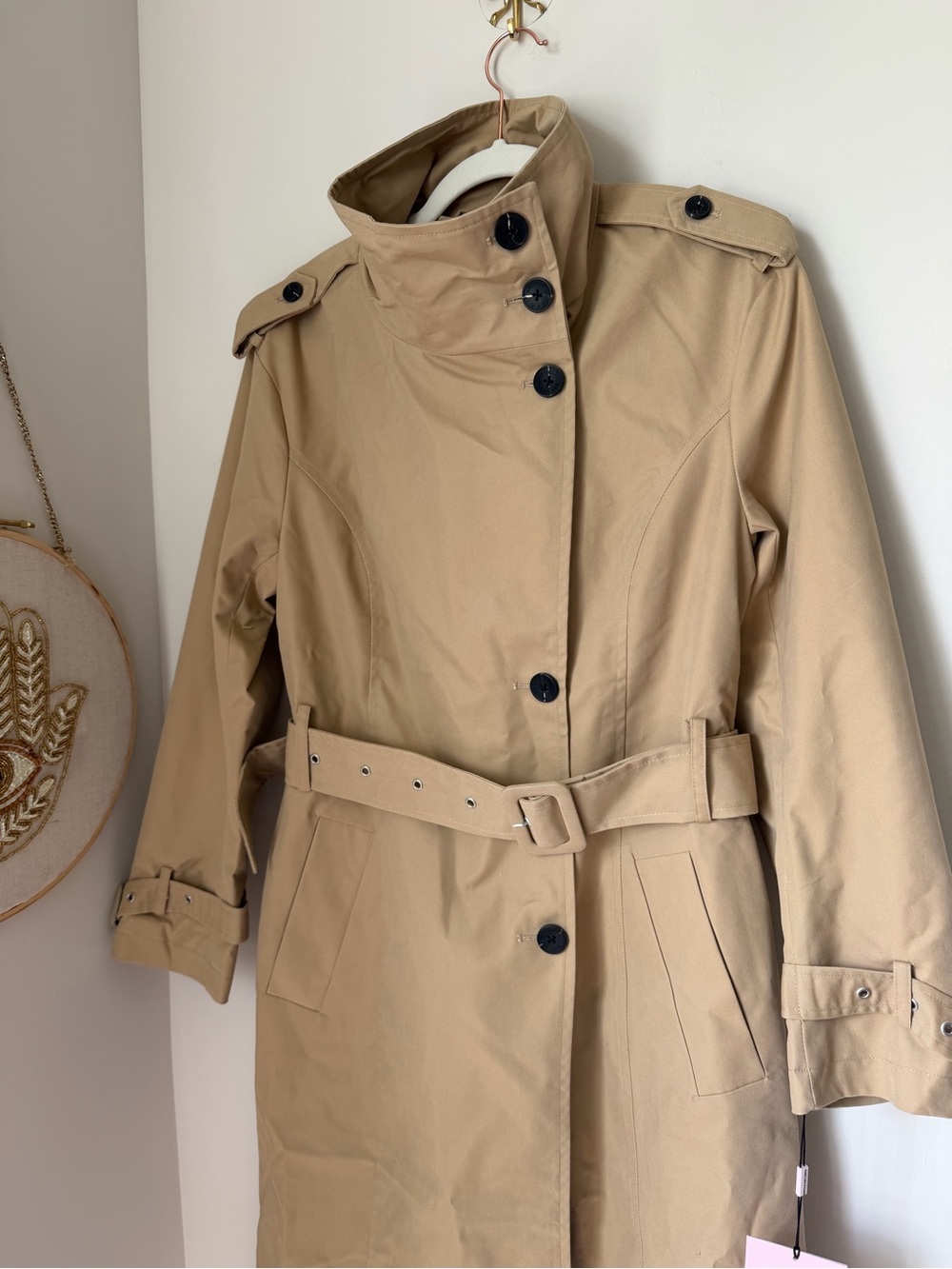 Avec Les Filles Beige cotton funnel neck Trench Coat with Belt - Picture 2 of 11